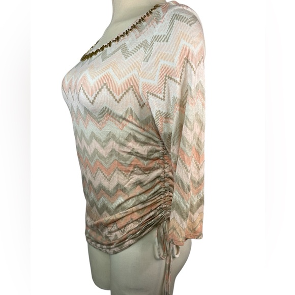 Ruby Rd. Chevron Patterned Long Sleeve Top with Gold Accents Women’s Small - Picture 3 of 5